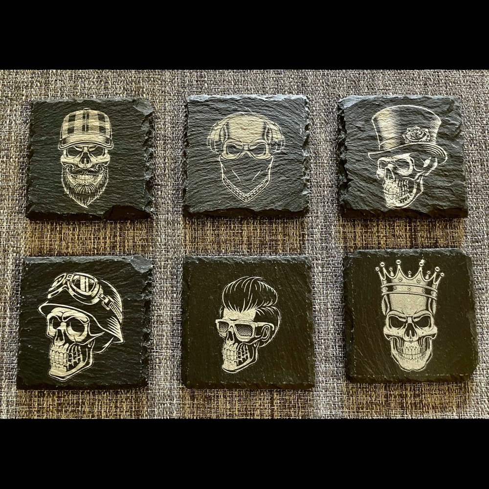 4 Skull slate coasters (pick 4)